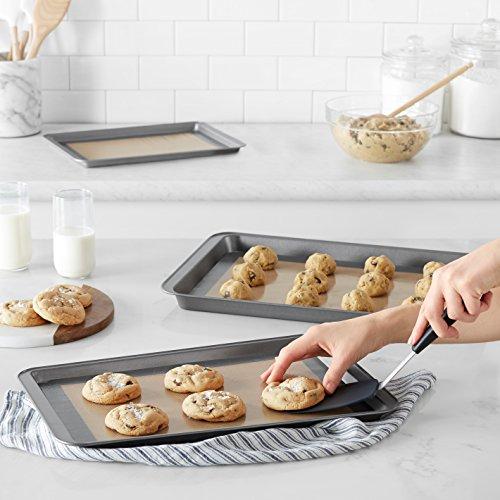 Amazon Basics Silicone Baking Mats, Set of 3, Rectangular, 16.5" x 11.5" (41.9 x 29.5 cm), Beige/Gray