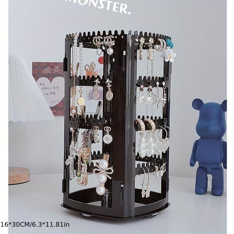 1pc Large Capacity Rotating Earring Stand, Jewelry Storage Box for Hanging Necklaces, Ear Clips, Commercial and Household Use