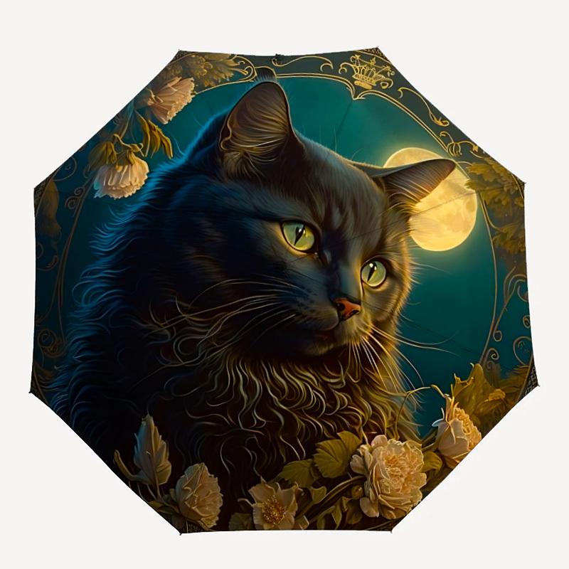 

1pc Moonlit Feline Automatic Open/Close Umbrella with Windproof, 8-Rib Sturdy Canopy, , Outdoor Accessory, Ideal for Gifts yy251117093
