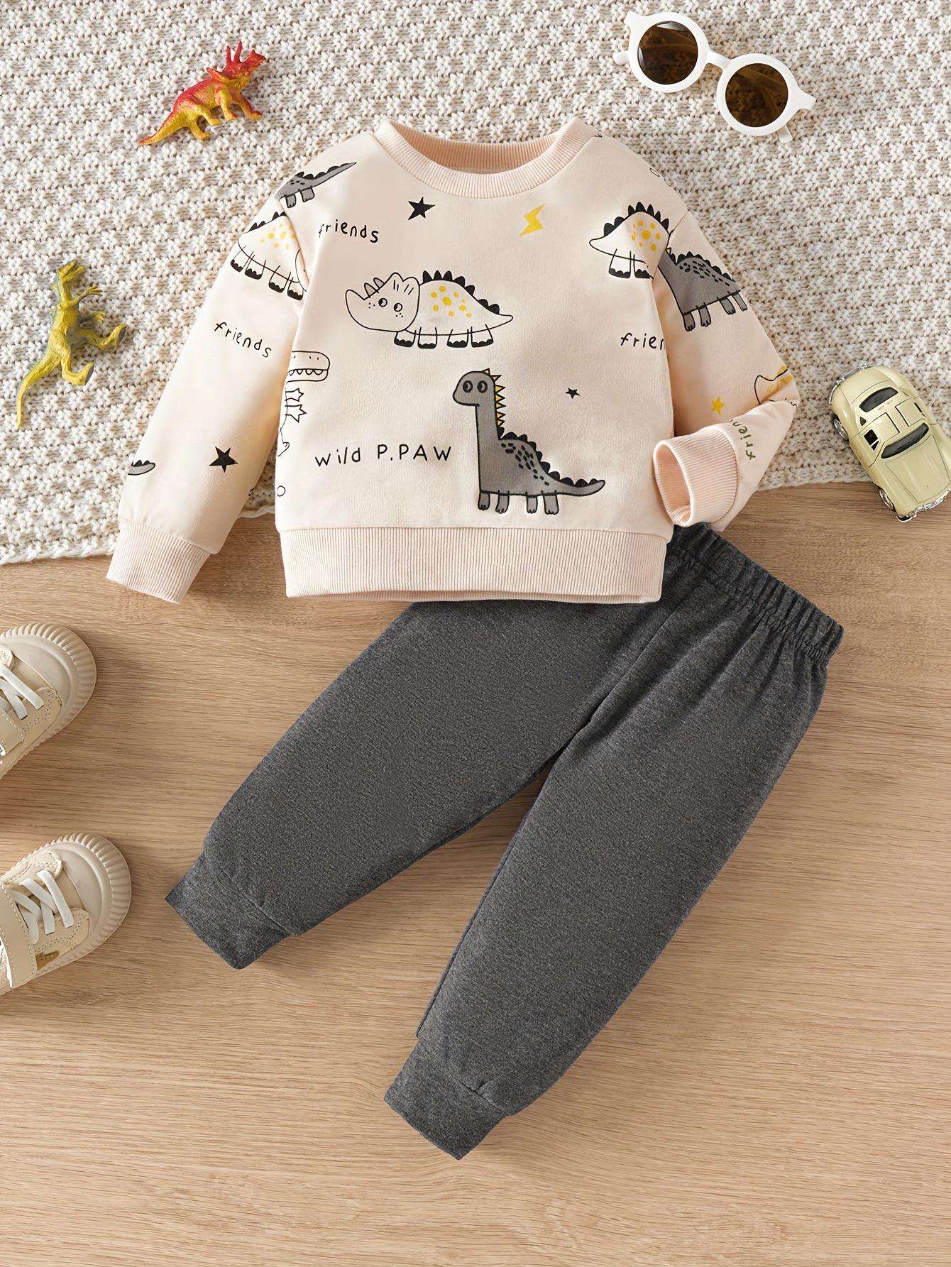 Autumn Dinosaur Print Two-Piece Set for Boys & Girls 2-3 Years абрикосовый