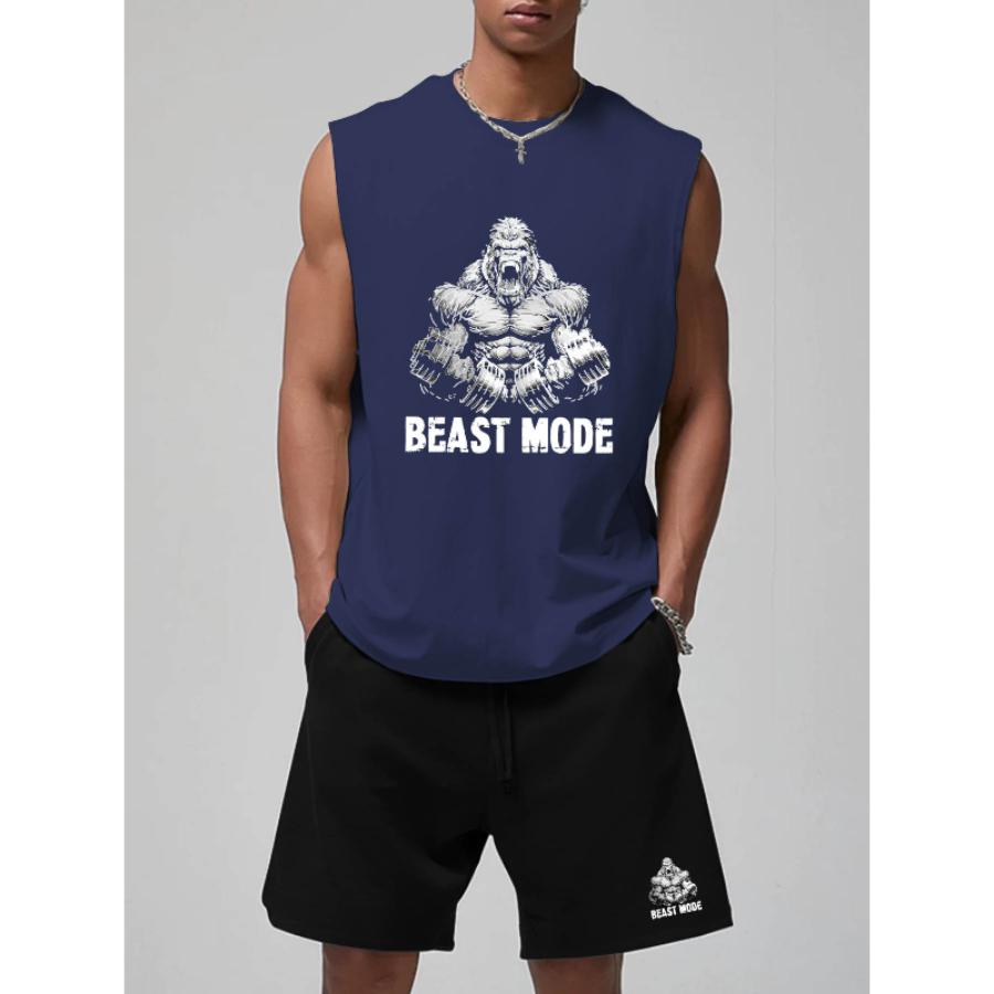 

Men s Summer Outdoor Sports Polyester Set Graphic Tank Top and Shorts Moisture Wicking Athletic Outfit XXL темно-синього кольору