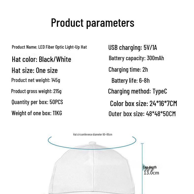 Multicolor LED Fiber Optic Light-Up Party Hat Visor Baseball Cap Christmas Gift