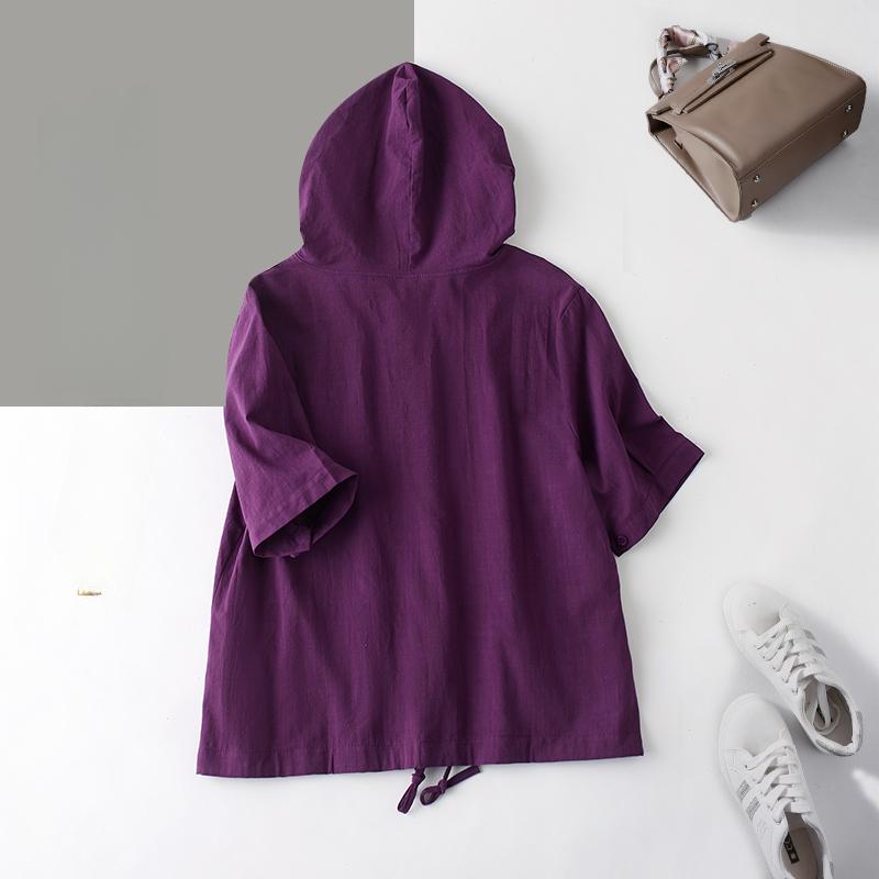 Cardigan oversize estivo alla moda da donna, con cappuccio, in cotone e lino, viola caffè, casual, ampio, taglie forti, vintage, da donna, sottile.
