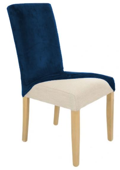 Navy Blue Velvet Elastic Chair Cover [21Wh]