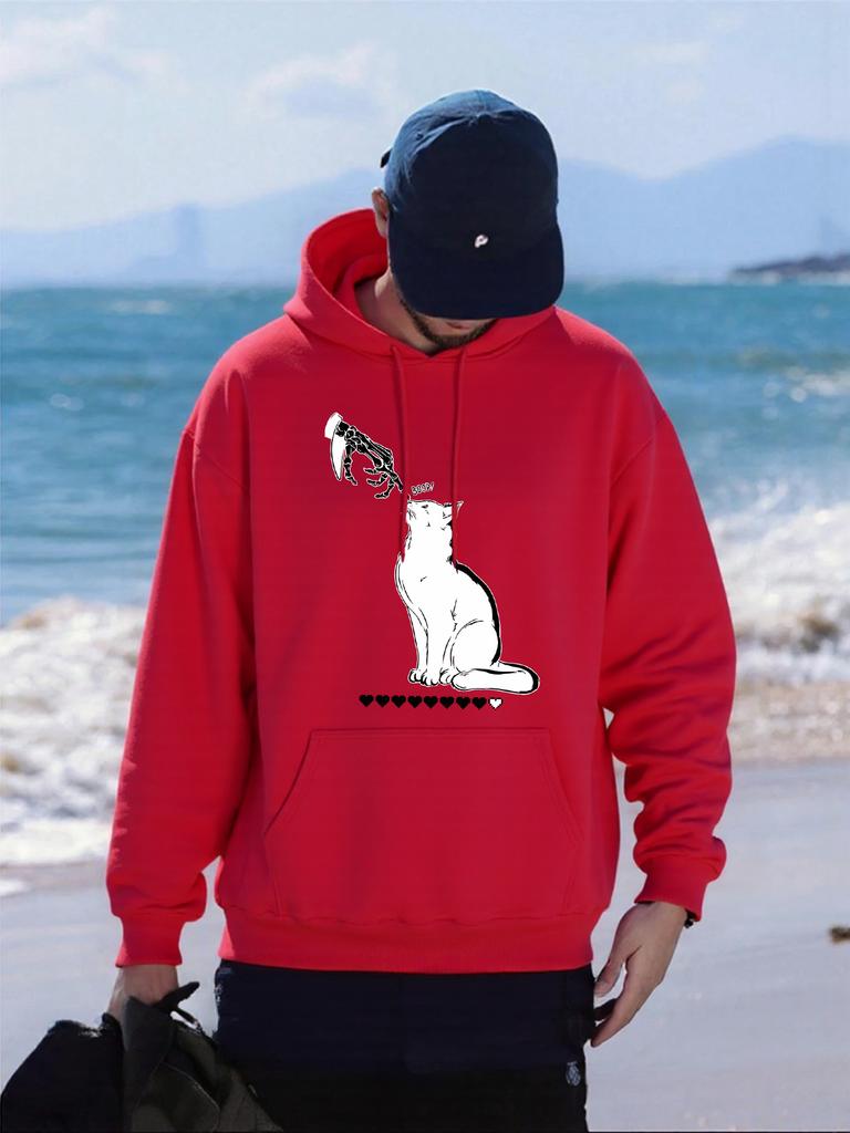 Boop Heart Cat Printing Hoodies Mens Oversized Comfortable Male Pullover All-Match Casual Hoody Pocket Fleece Streetwear