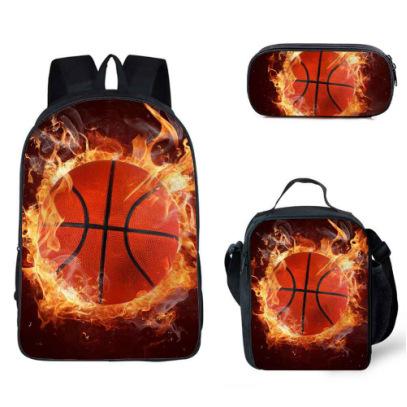 Set Scolastico Tre Pezzi Zaino Borsa Portapenne Borsa Pranzo Zaino con Immagini Street Tide Pallacanestro Calcio Set Zaino