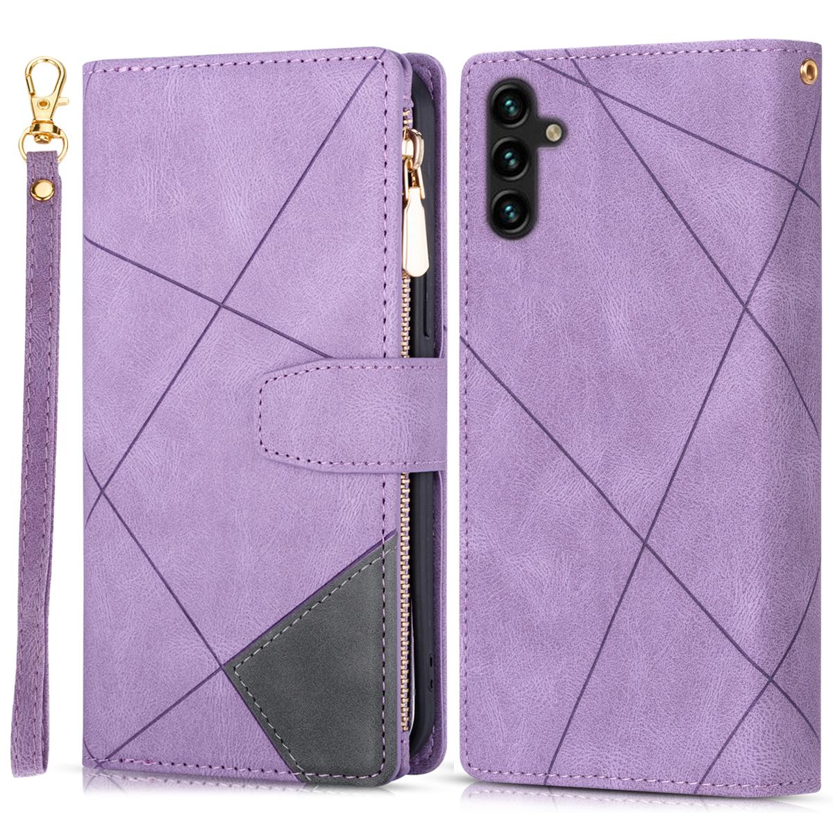 

For Samsung Galaxy S24 FE Wallet Case Color Splicing Leather Phone Cover with Stand B