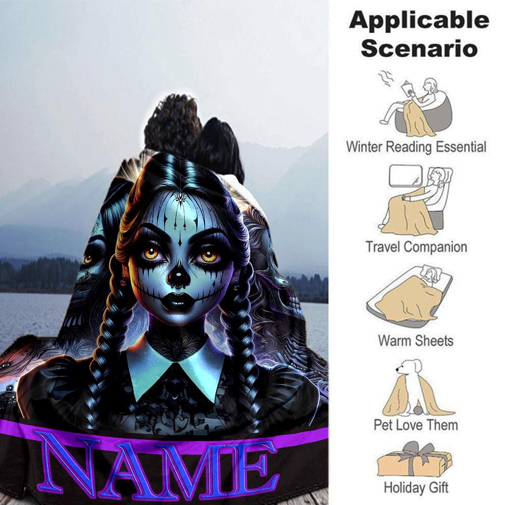 Customiz Name Personality Wednesday Addams Blanket Soft &Warm Sofa Office Bed Travel Lunch Break Blanket, Gift Suitable All Seasons