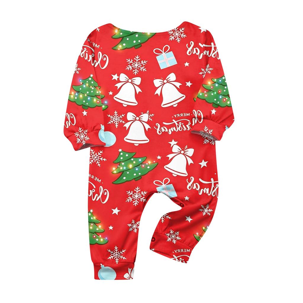 Matching Family Christmas Print Pajama Set with Long Sleeve Neck Top and Pants for Parents and Kids