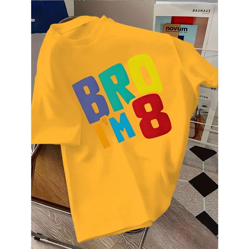 Children Crew Neck Short Sleeve T-Shirt with BRO I'M 8 Letter Print