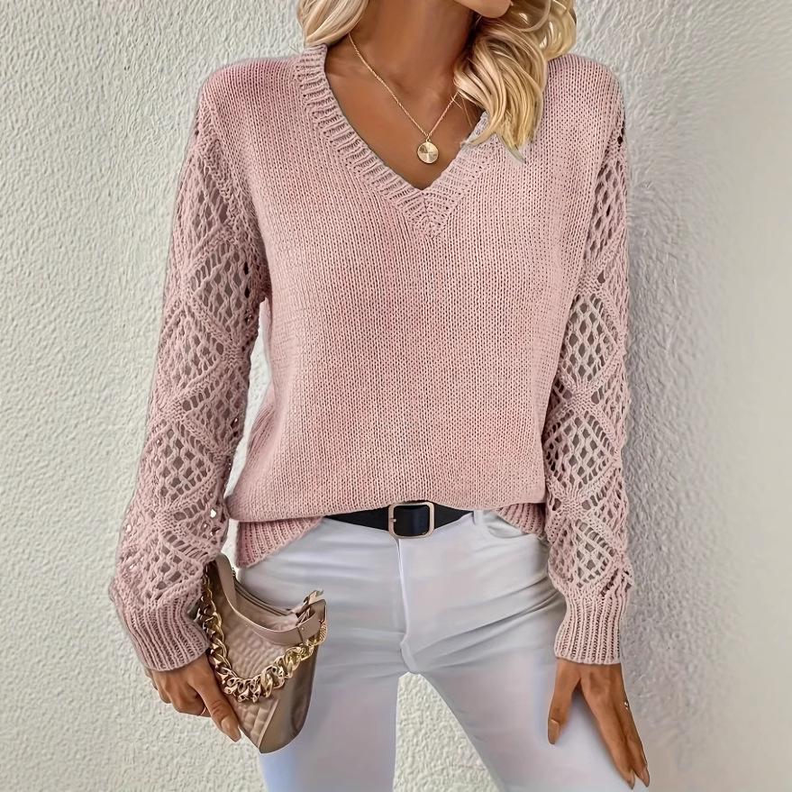 Spring/Autumn Women's Long Sleeve Hollow Knitted Pullover Sweater