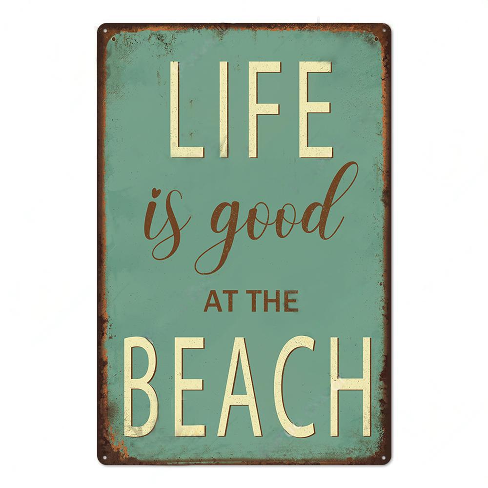 Summer Beach Decor Vintage Metal Tin Signs Plaque Metal Plate Retro Posters Wall Art Decor Seaside