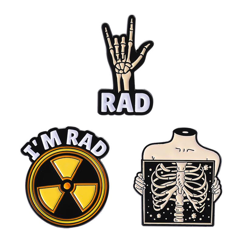 I'M RAD Enamel Pins Custom Skeleton Palm Brooches Lapel Badges Clothes Punk Jewelry Gift for Friends