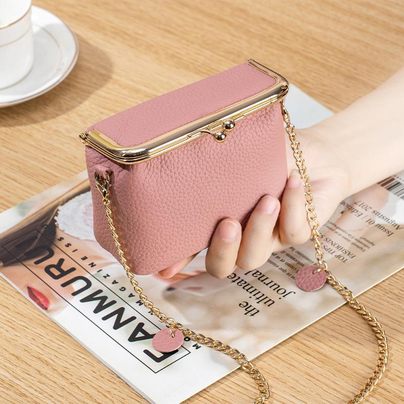 New fashion chain bag, simple and portable shoulder messenger bag, genuine leather multi-functional gold storage bag, large capacity