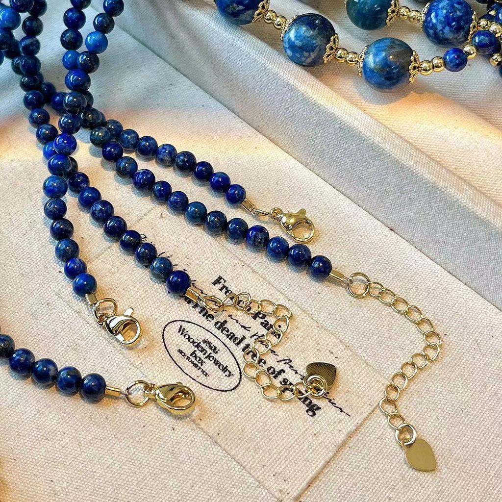 Retro Natürliche Lapislazuli Natürlicher Weißer Kristall Halskette, Schlüsselbeinkette, Halskette, Nische Vielseitig und Fortgeschrittenes Temperament