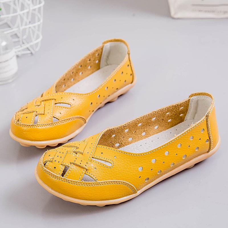 Women Leather Driving Shoes Moccasins Comfort Flats Casual Slip On Yellow Nurse Walking Summer Maternity Shoes for Mother