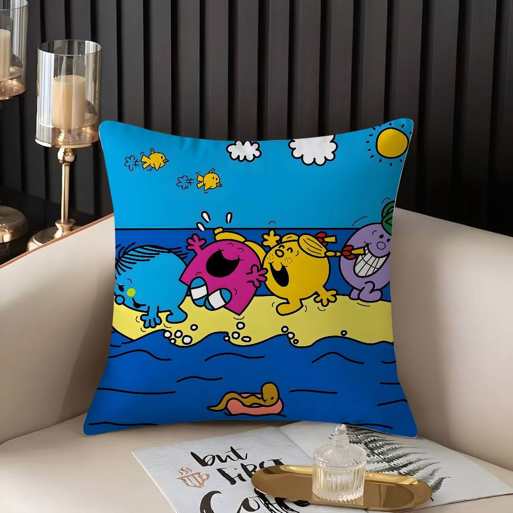 Mr. Men And L-Little Miss Pillow Case Home Dorm Chair Back Short Plush Double-Sided Printing Office Nap Time Cushion Cover
