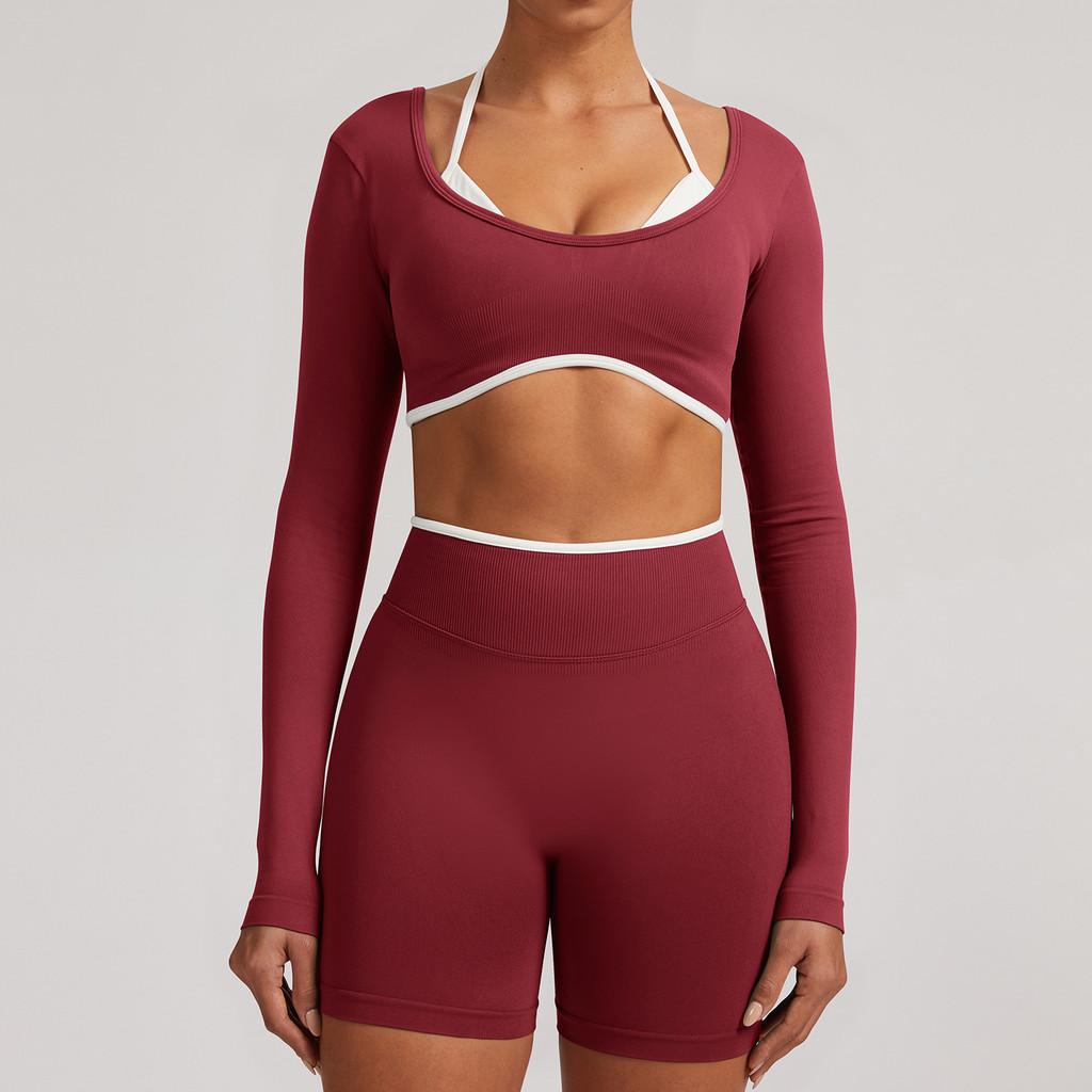 Seamless Yoga Set Long Sleeve Fitness Wear With Moisture Wicking For Women Outdoor Running