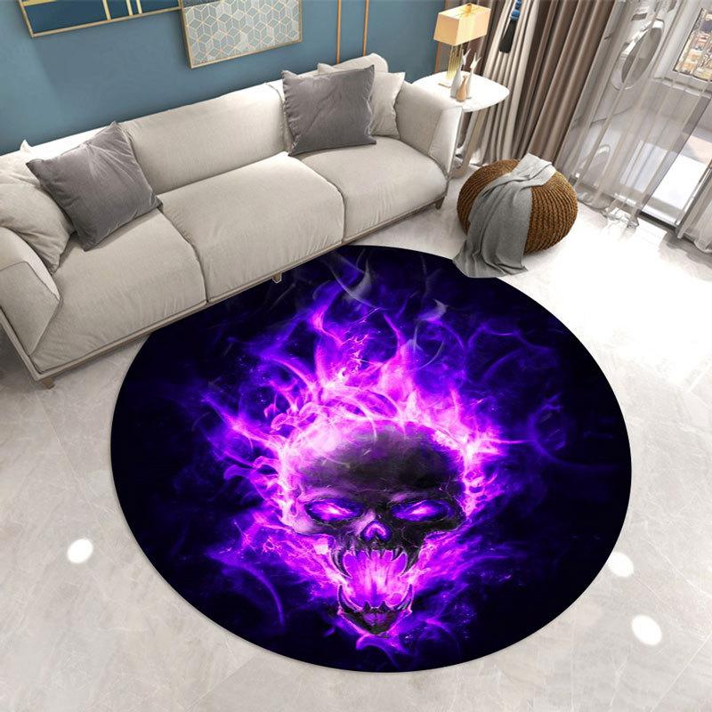 Gothic Horror Circular Carpet Skull Print Living Room Floor Mat E-sports Chair Sofa Side Anti Slip Mat Home Decoration