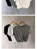 Damen Koreanischer Stil Geknotetes Bauchnabel-Freies Kurzarm Freizeit-T-Shirt