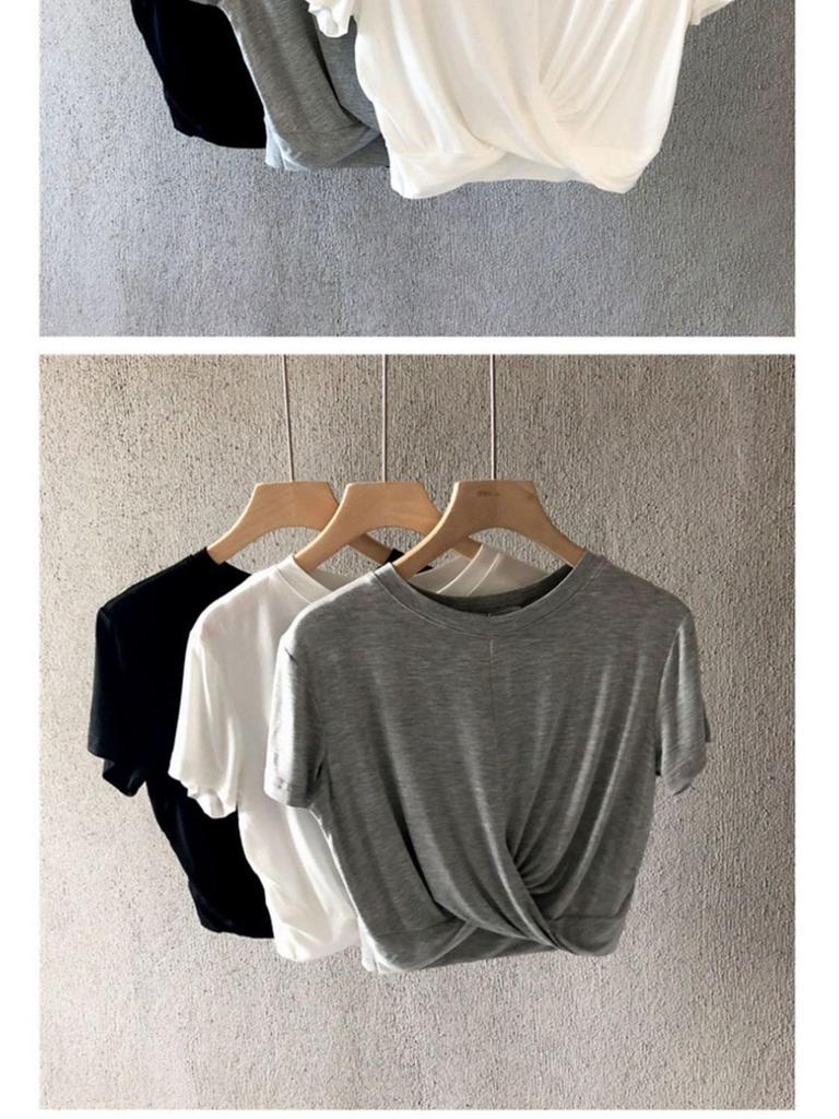 Damen Koreanischer Stil Geknotetes Bauchnabel-Freies Kurzarm Freizeit-T-Shirt