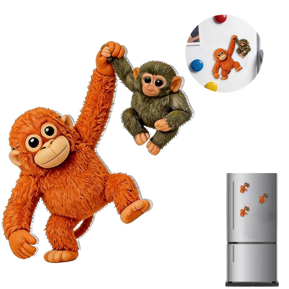 

Funny Magnetic Plush Monkey Fridge Magnets, Realistic Orange Orangutan & Baby Monkey Hanging Set, Strong Magnet for Refrigerator