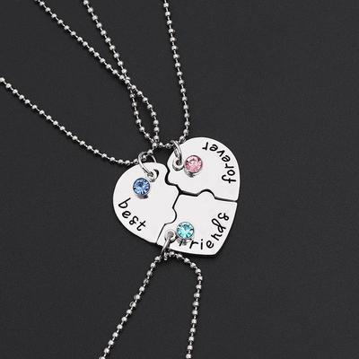 Collier Cœur Strass: Pendentif en métal cœur européen et américain avec lettre Best Friend