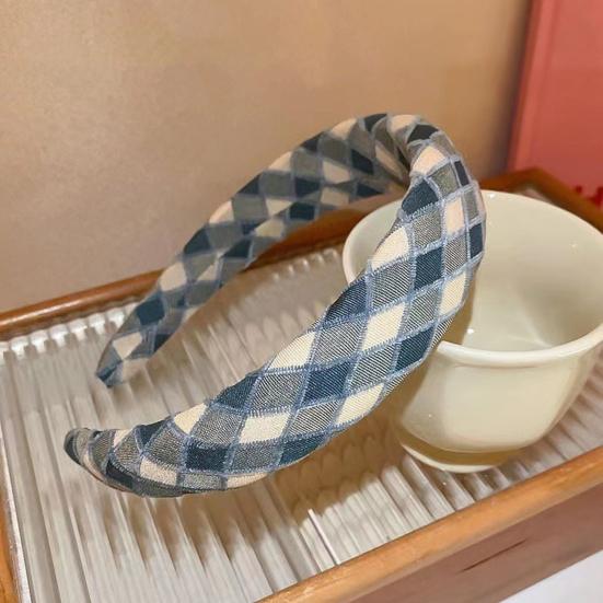 Women Headband Retro Plaid Pattern Thick Sponge Filling Soft Fabric Hair Hoop Fluffy Hairstyle Hair Accessory
