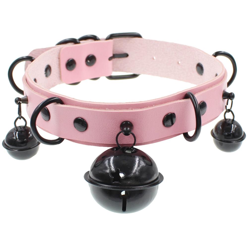 DIEZI Harajuku Punk PU Leather Choker Clavicle Chain Necklace For Women Gothic Black Bell Pendant Torques Necklace Men Jewelry