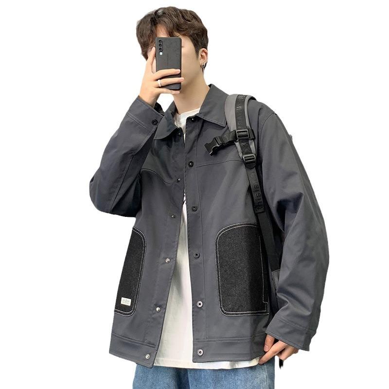 Jackets, Men's Jackets, Spring and Autumn Lapels, Casual Fleece, Trendy, Versatile, Korean Cargo Jackets, Men's Fashion Men's Clothing