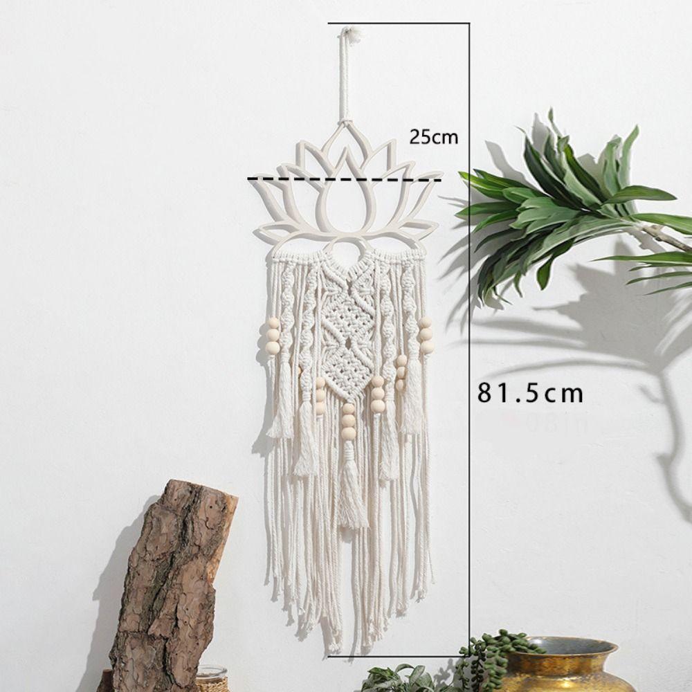 Beige Boho Wall Hanging Decor Cotton Thread Wall Pendant Exquisite Lotus Woven Tapestry Bedroom