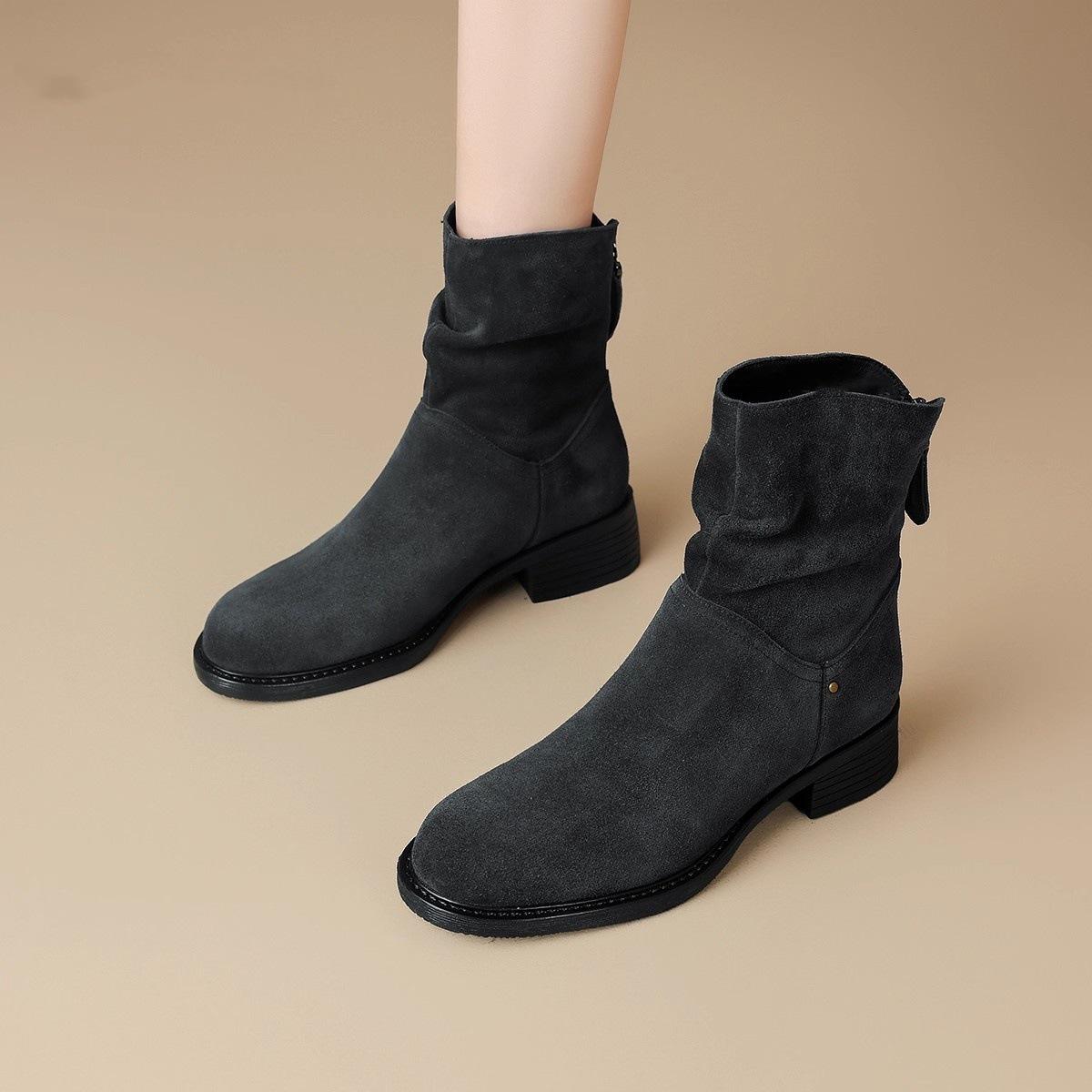 

Heel Martin Boots New Autumn and Winter Retro Skinny Boots Fashion Stacking Boots Western Cowboy Boots 35 чёрный