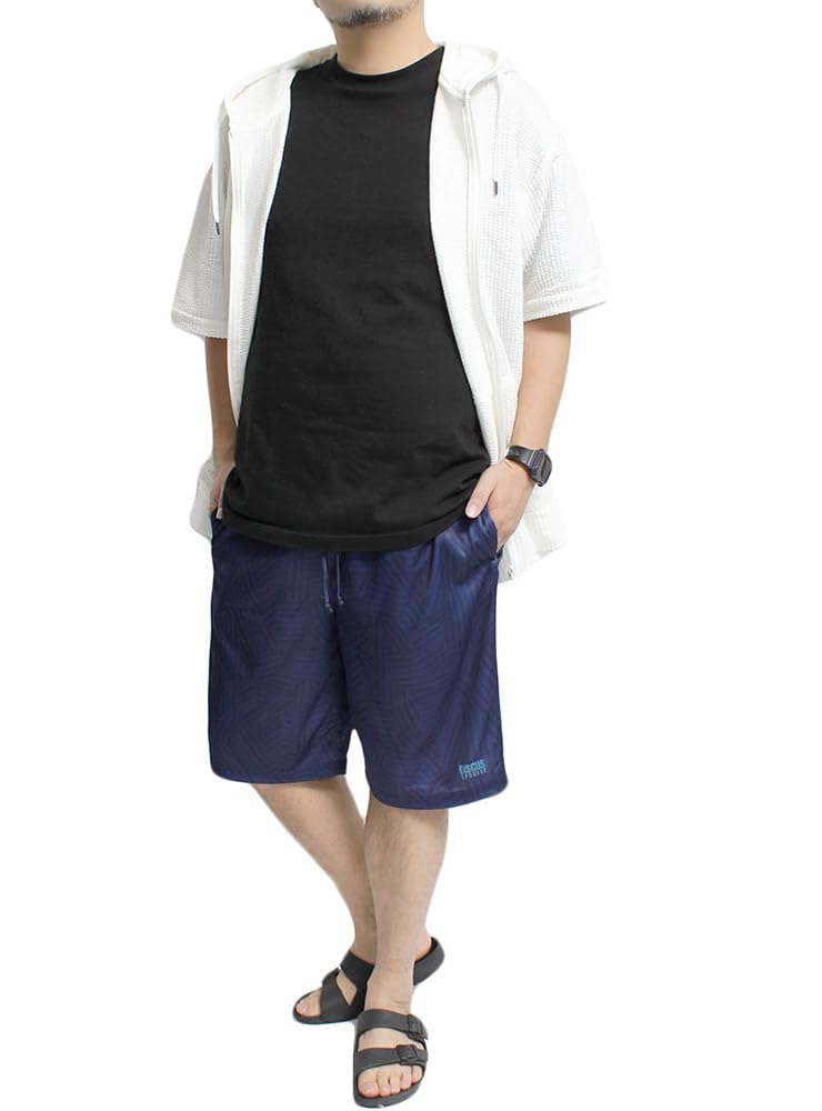 One Colors DISCUS Men's Plus Size Shorts, Sweat-Wicking, Quick-Drying, Dry Mesh, All-Over Logo Print, Navy (Size 3L) (67)