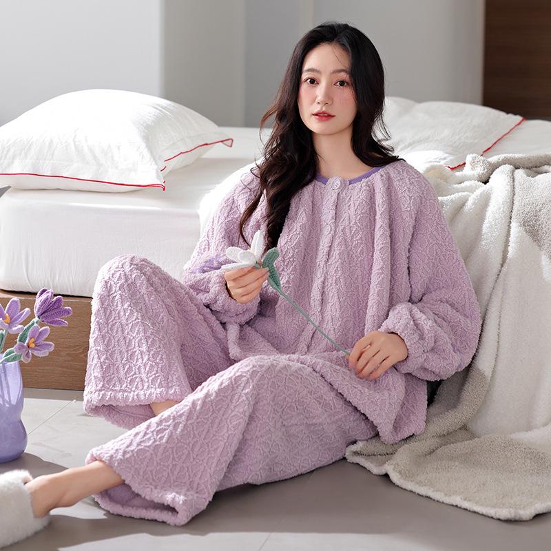 Cozy Winter Fleece Pajama Set for Couples - Thick Velvet Homewear for Women and Men