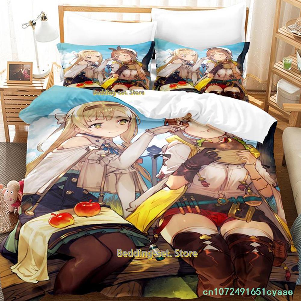 Kawaii Atelier Ryza Bettwäscheset Einzelbett Twin Full Queen King Size Bettset Erwachsene Kind Schlafzimmer Bettbezugsets Mädchen Anime Bett