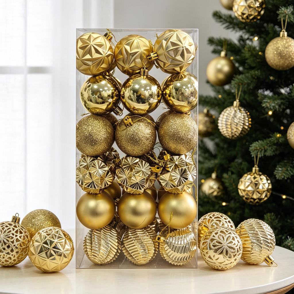 36-Piece Electroplated Christmas Tree Ball Set - Painted Plastic Hanging Ornaments