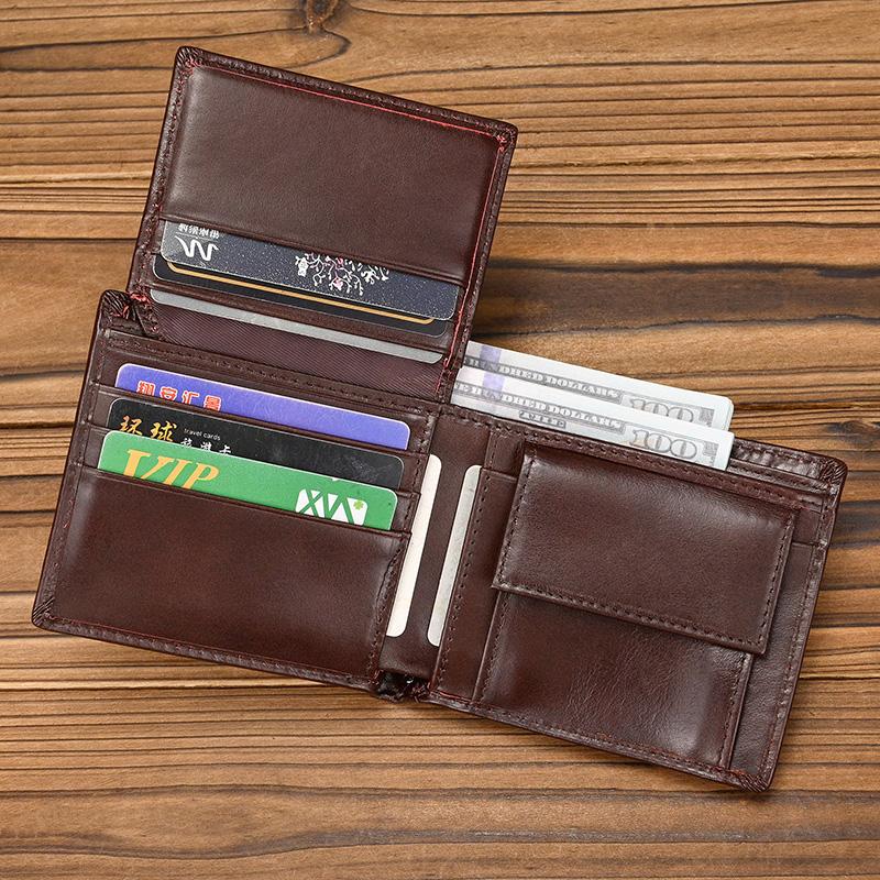 Trifold Genuine Leather Wallet Card Clip Wallet Men Male Short Purse Wallet Coins Business Credit Full Grain Leather Wallet