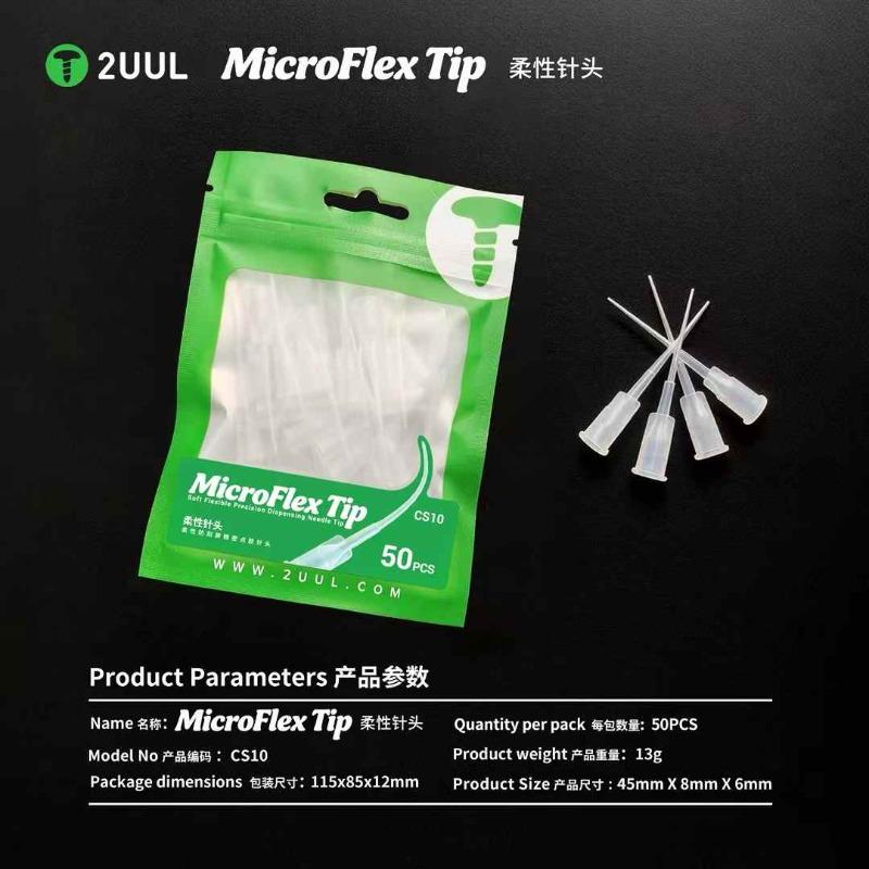 2UUL CS10 MicroFlex Tip Flexible Needles 50pcs Soft Flexible Precision Dispensing Needle Tip for Mobile Phone Repair Tool