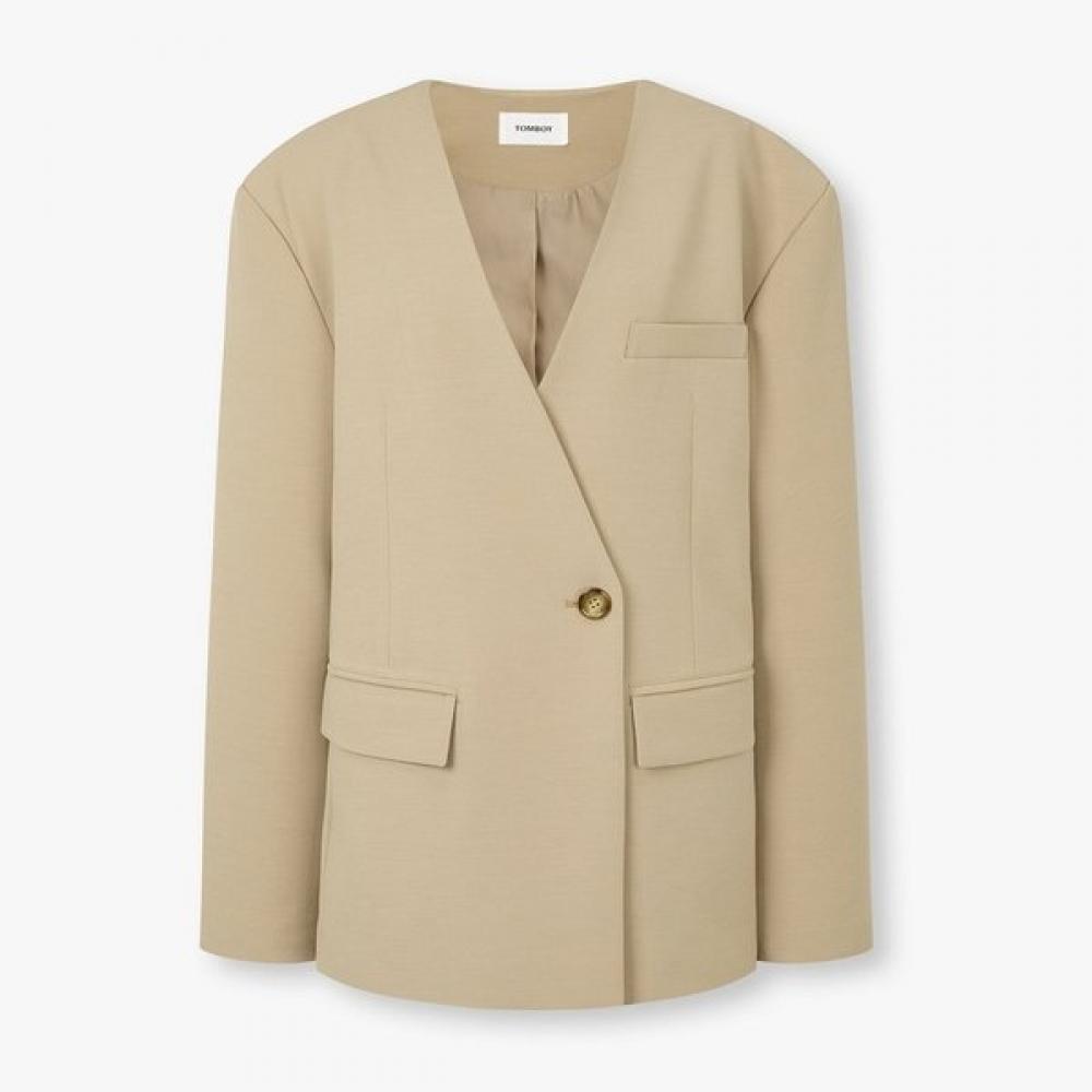 

Studio Tomboy No Collar V Neck One Button Jacket 9106112102ct beige/S