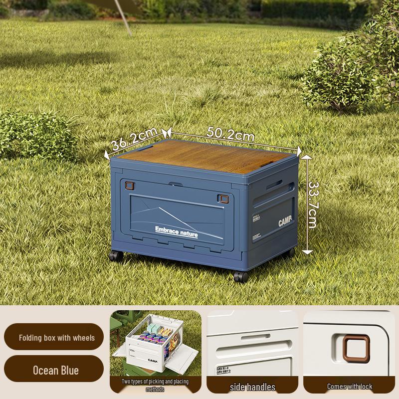 Extra Large Outdoor Storage Box: Side-Opening, Wood Lid, Foldable Camping & Car Trunk Organizer