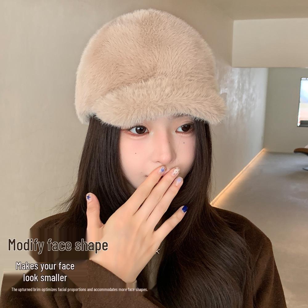 Winter Faux Mink Korean Baseball Cap for Women - Thick Warm Duckbill Hat