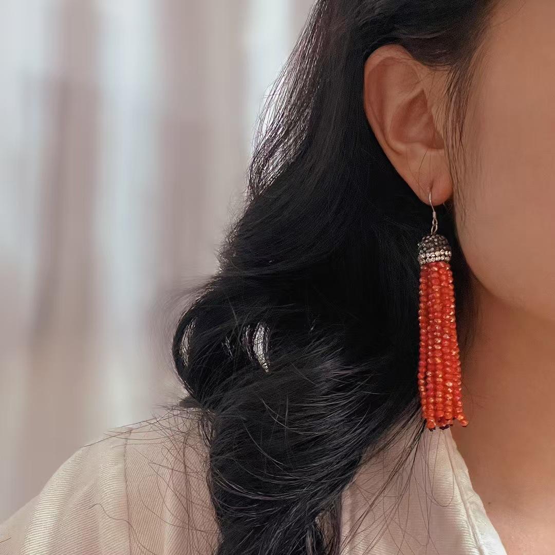 925 Silver Retro High Quality Medieval Imitation Colored Treasure Fringed Earrings