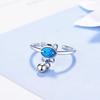Korean Trend Blue Cat Opening Ring For Women Exquisite Crystal Zircon Adjustable Ring Accessories Cute Girl Jewelry Gift
