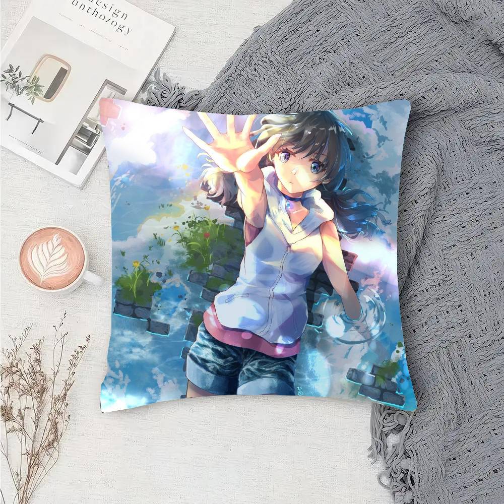 Amano Hina Animation WWeathering With You Pillow Case Fashion Square Pillowcase Bedroom Sofa Room Ins Decoration Leisure