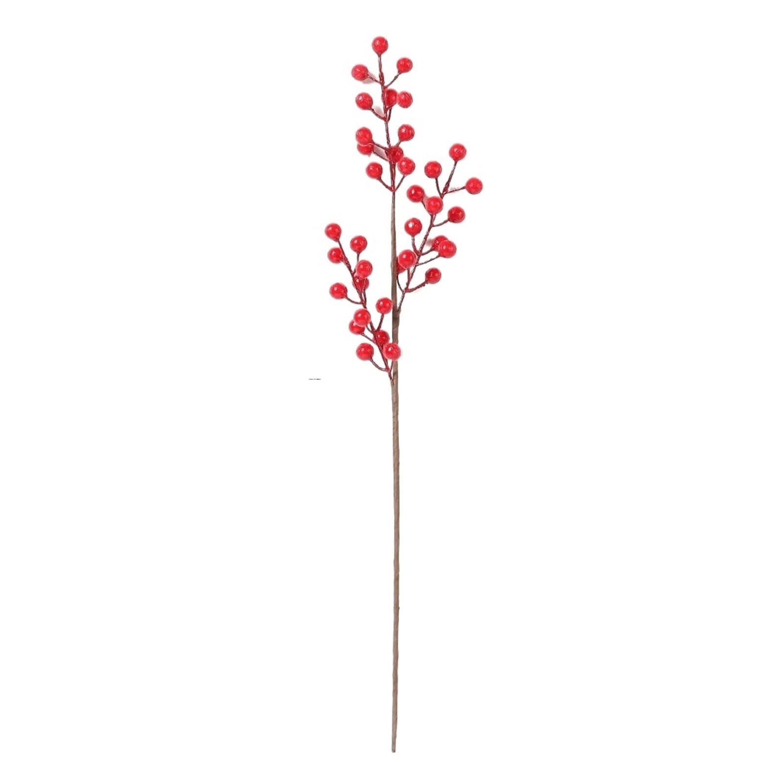 

Red Berries, Artificial Red With Stem 3 Branches Holly Berries Simulation Fake Flower One Size красный
