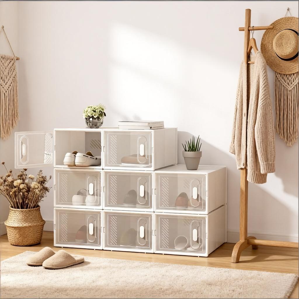 Shoe Storage Box,Stackable Storage Box,Modular Shoe Rack,Bookshelf,Toy Organizer,Wardrobe,Bathroom Cabinet(only with 8Pcs Storage Box)