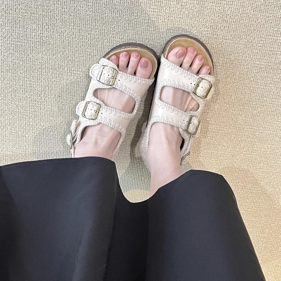 Soft leather version~ thick-soled belt buckle Boken shoes, casual open-toed sandals, and retro one-pedal beach Roman shoes.