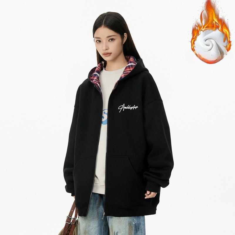 Cardigan Sweater Jacket Men's Autumn and Winter New Trendy Loose Velvet Thickened Youth Hooded Jacket Men