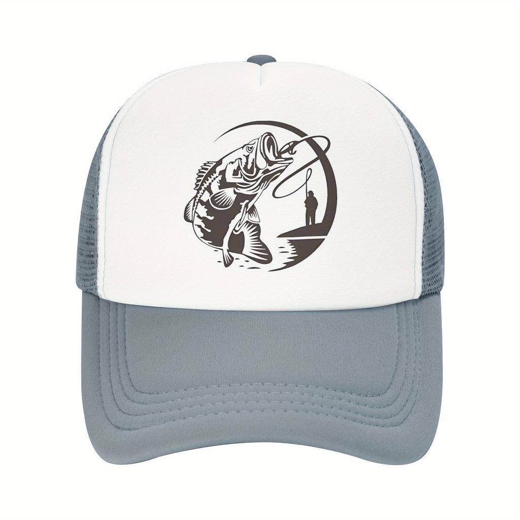 Bass Fishing Jumper Fisherman Silhouette Trucker Hat Breathable Mesh Back Adjustable Cap Casual
