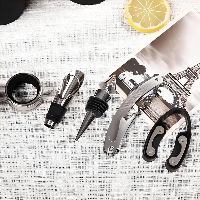5 In 1 Red Wine Bottle Opener Corkscrew Tool Set Bottle Shaped Holder